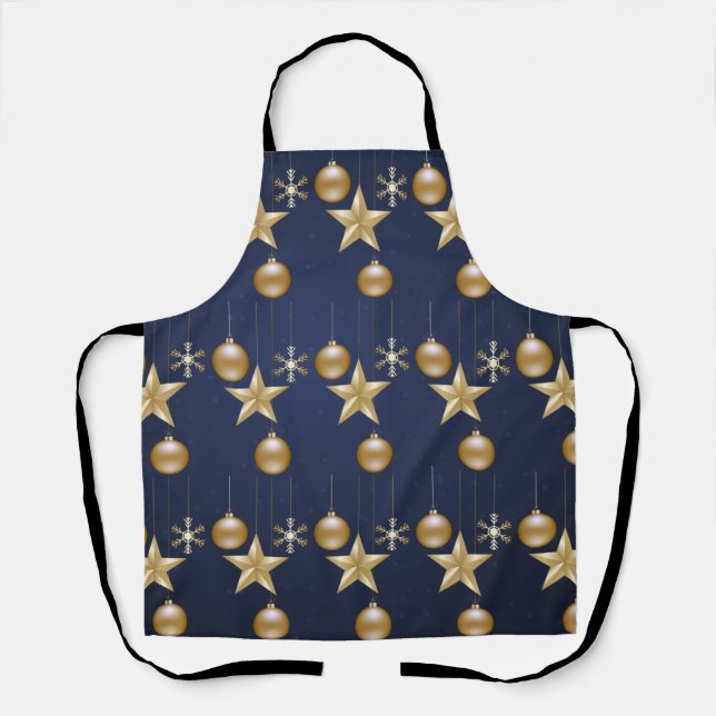 Weihnachts-Party Golden Ornaments Navy Schürze (Vorderseite)