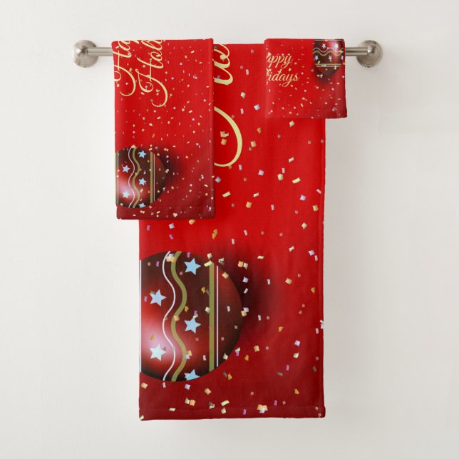 Weihnachts-Party Golden Red Winter Holidays Badhandtuch Set (Insitu)