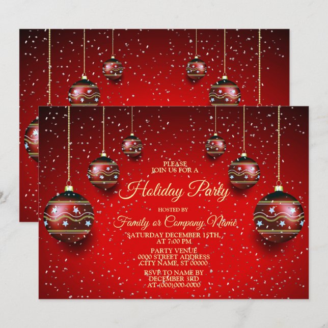 Weihnachts-Party Golden Red Winter Holidays Einladung (Vorne/Hinten)