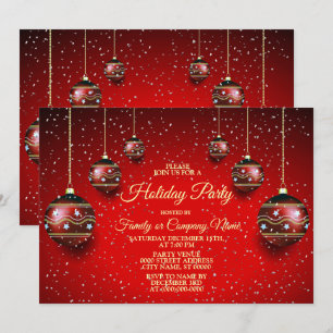 Weihnachts-Party Golden Red Winter Holidays Einladung