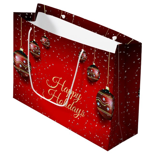 Weihnachts-Party Golden Red Winter Holidays Große Geschenktüte (Vorderseite Schrägansicht)
