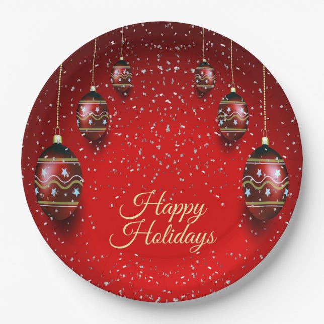 Weihnachts-Party Golden Red Winter Holidays Pappteller (Vorderseite)