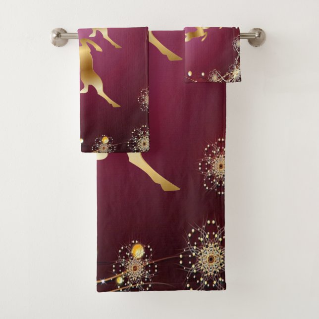 Weihnachts-Party Golden Rentiers Rosa Elegante Badhandtuch Set (Insitu)