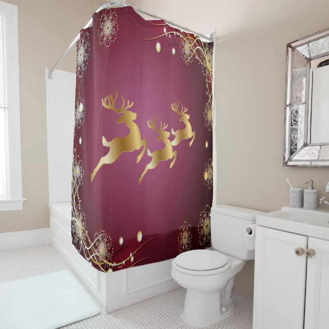 Weihnachts-Party Golden Rentiers Rosa Elegante Duschvorhang (Beispiel)