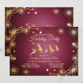 Weihnachts-Party Golden Rentiers Rosa Elegante Einladung