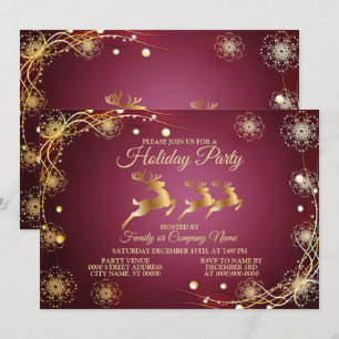 Weihnachts-Party Golden Rentiers Rosa Elegante Einladung