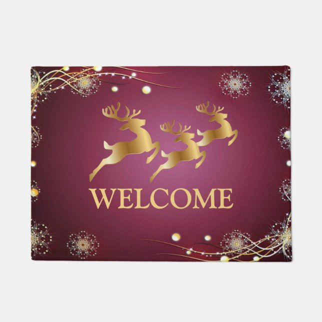 Weihnachts-Party Golden Rentiers Rosa Elegante Fußmatte (Vorderseite)