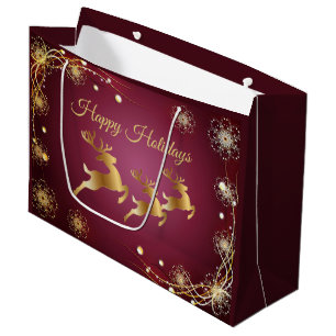 Weihnachts-Party Golden Rentiers Rosa Elegante Große Geschenktüte