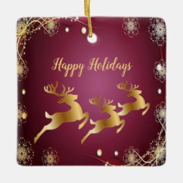 Weihnachts-Party Golden Rentiers Rosa Elegante Keramikornament