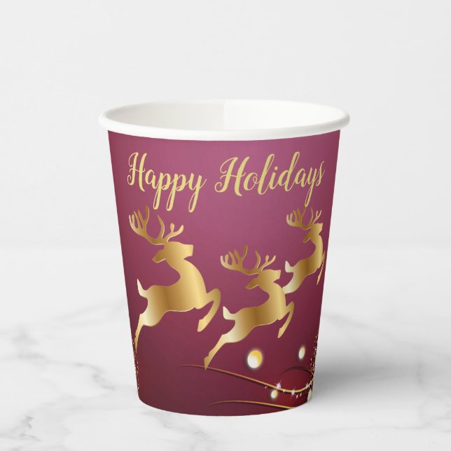 Weihnachts-Party Golden Rentiers Rosa Elegante Pappbecher (Links)