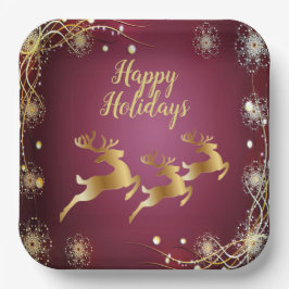 Weihnachts-Party Golden Rentiers Rosa Elegante Pappteller