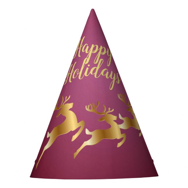Weihnachts-Party Golden Rentiers Rosa Elegante Partyhütchen (Vorderseite)