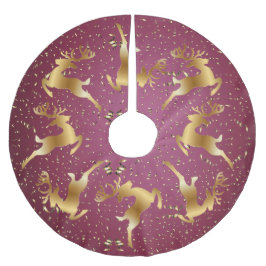 Weihnachts-Party Golden Rentiers Rosa Elegante Polyester Weihnachtsbaumdecke