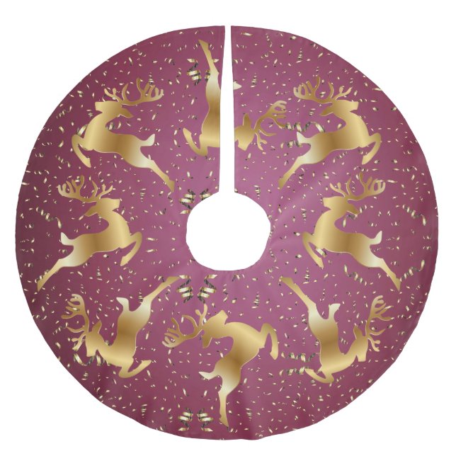 Weihnachts-Party Golden Rentiers Rosa Elegante Polyester Weihnachtsbaumdecke (Vorderseite)