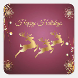 Weihnachts-Party Golden Rentiers Rosa Elegante Quadratischer Aufkleber