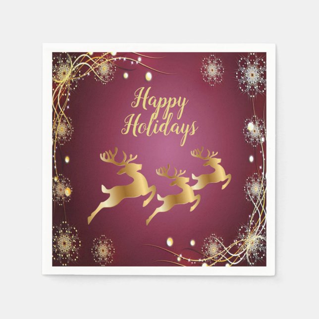Weihnachts-Party Golden Rentiers Rosa Elegante Serviette (Vorderseite)