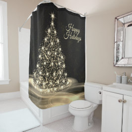 Weihnachts-Party Golden Shiny Tree Winter Schwarz Duschvorhang