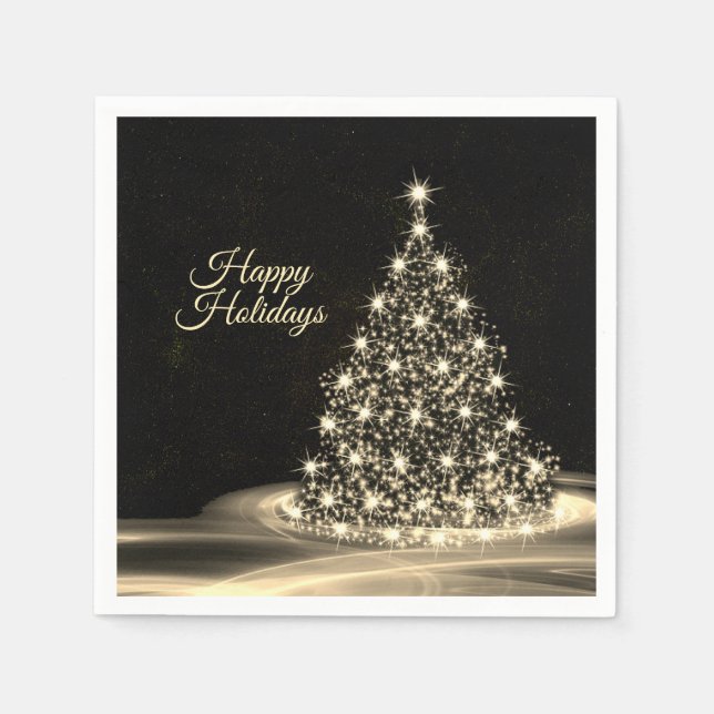 Weihnachts-Party Golden Shiny Tree Winter Schwarz Serviette (Vorderseite)