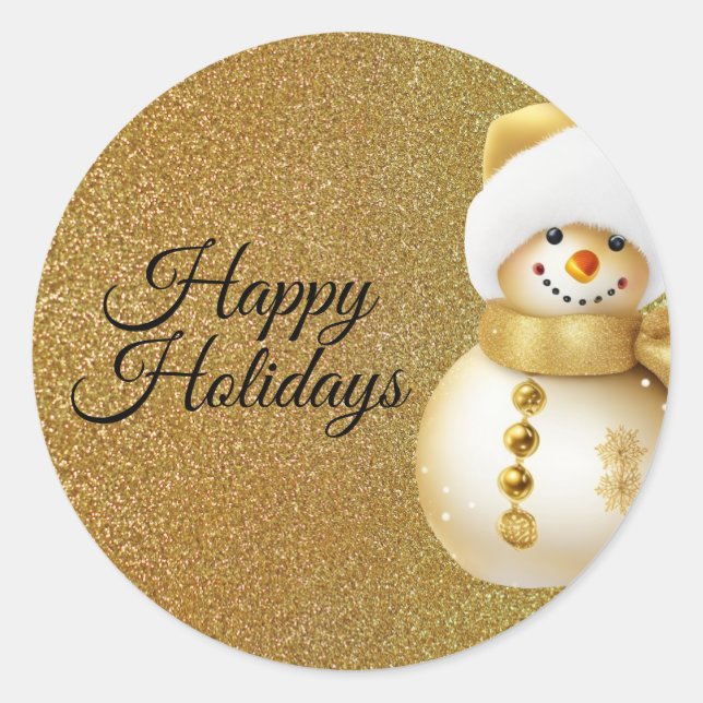 Weihnachts-Party Golden Snowman Schneeflocken Runder Aufkleber (Vorderseite)
