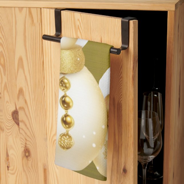 Weihnachts-Party Golden Snowman Winterurlaub Geschirrtuch (Drittel gefaltet)