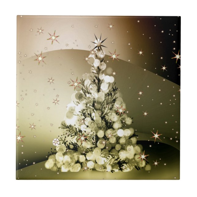 Weihnachts-Party Golden Tree Shiny Sparkle Fliese (Vorderseite)