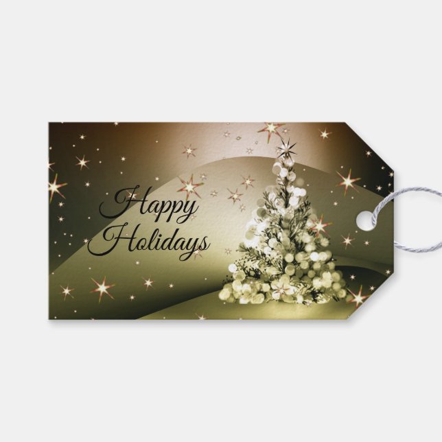 Weihnachts-Party Golden Tree Shiny Sparkle Geschenkanhänger (Vorderseite (Horizontal))