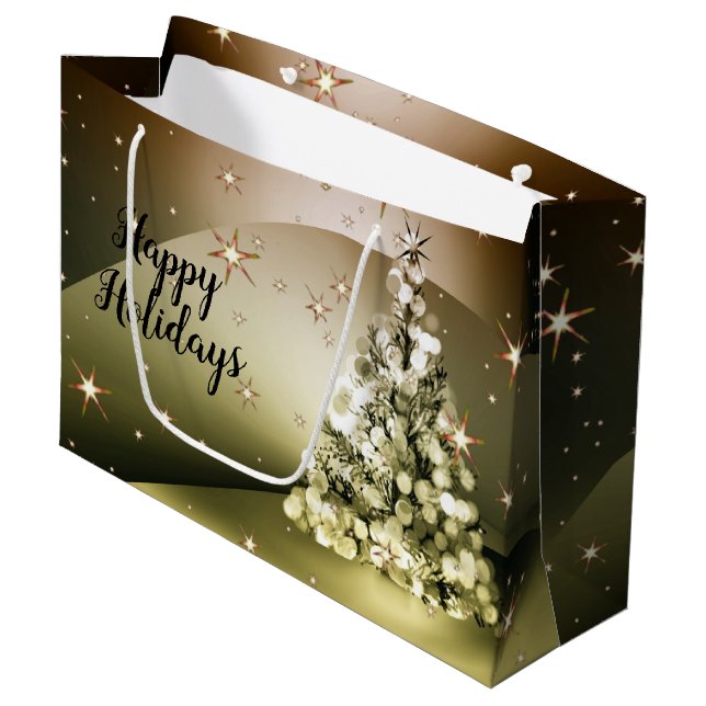 Weihnachts-Party Golden Tree Shiny Sparkle Große Geschenktüte (Vorderseite Schrägansicht)