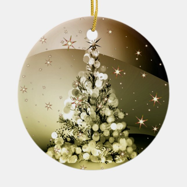 Weihnachts-Party Golden Tree Shiny Sparkle Keramik Ornament (Vorne)