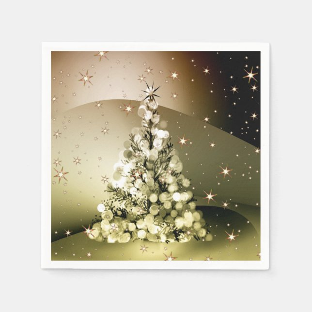 Weihnachts-Party Golden Tree Shiny Sparkle Serviette (Vorderseite)