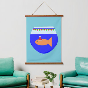 Weihnachts-Party Goldfish Wandteppich Mit Holzrahmen