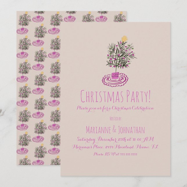 Weihnachts-Party Hand gezeichnet Weihnachtsbaum Do Einladung (Vorne/Hinten)