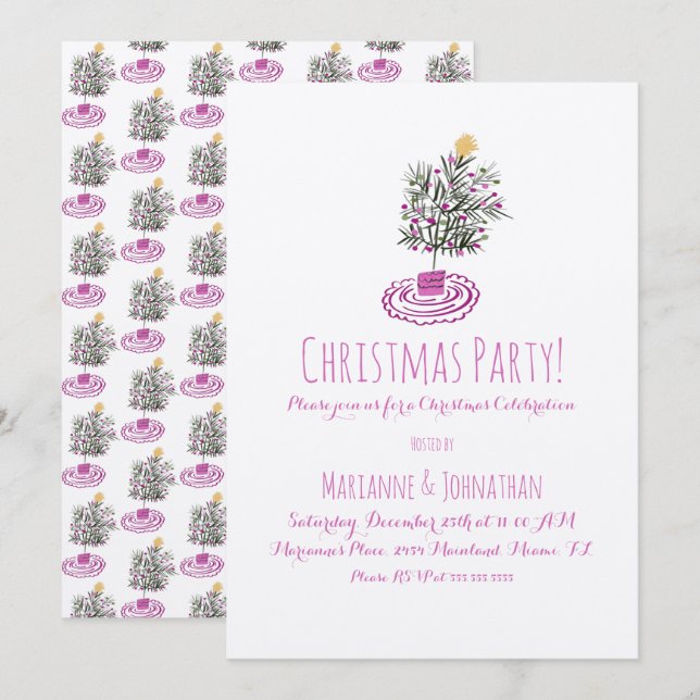 Weihnachts-Party Hand gezeichnet Weihnachtsbaum Do Einladung (Vorne/Hinten)