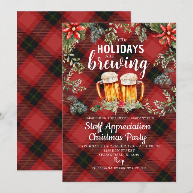 Weihnachts-Party Holiday Brauerei Einladung (Vorne/Hinten)