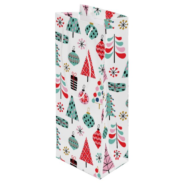 Weihnachts Party Hostess Geschenk. Urlaubsmuster Geschenktüte Für Weinflaschen (Rückseite Schrägansicht)