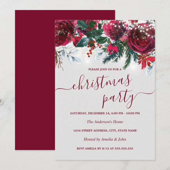 Weihnachts-Party in Aquarellfarben Einladung (Vorne/Hinten)