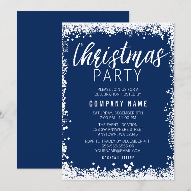 Weihnachts-Party in Blau und Weiß-Schnee Einladung (Vorne/Hinten)
