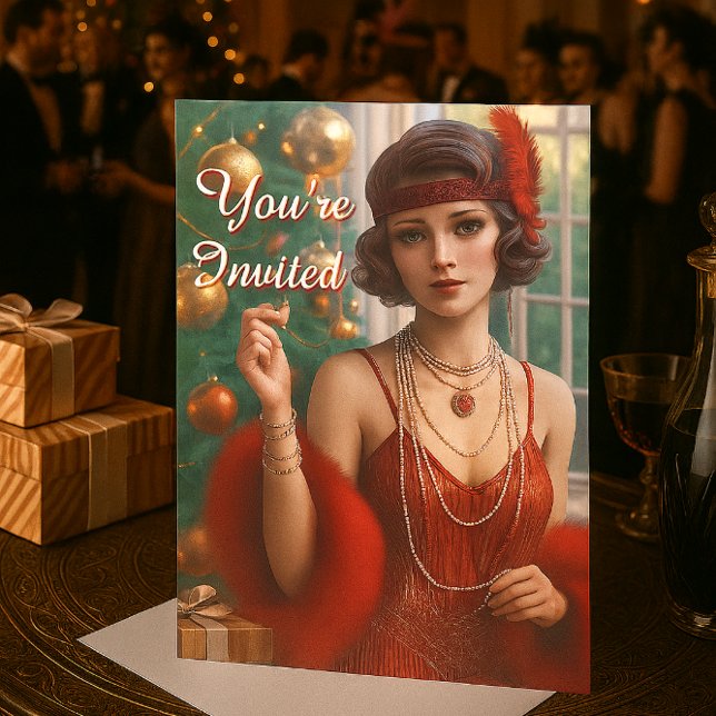 Weihnachts-Party in den 20er Jahren Flapper Holida Einladung (Vintage Retro Gatsby Christmas Party Invitation )