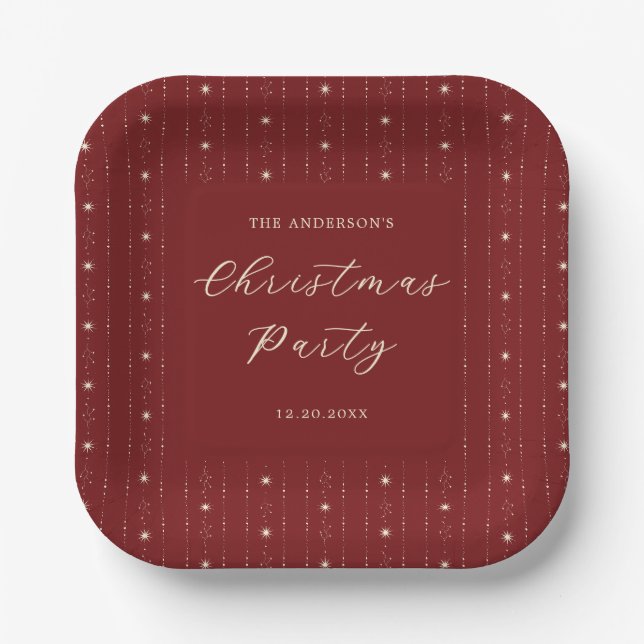 Weihnachts-Party in Rot und Creme Stars Pappteller (Vorderseite)