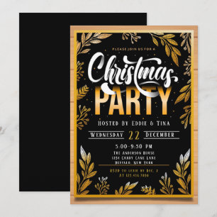 Weihnachts-Party in Schwarz und Gold Einladung
