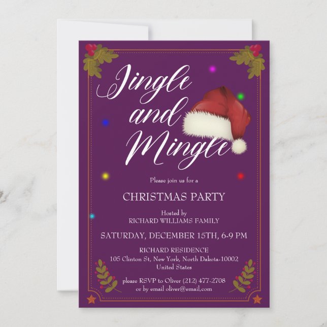 Weihnachts-Party Jingle und Mingle Lila Thema Einladung (Vorderseite)