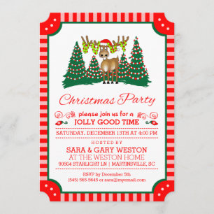 Weihnachts-Party Jolly Good Time Rentier Red White Einladung