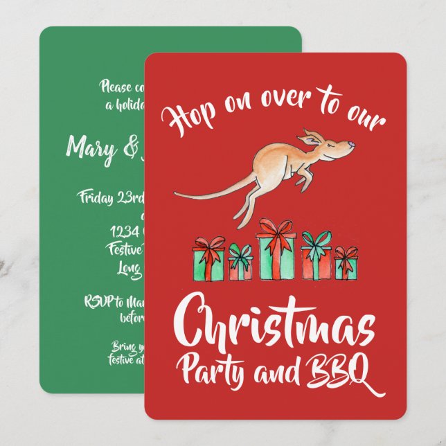 Weihnachts Party Kangaroo Hop über Einladungen (Vorne/Hinten)