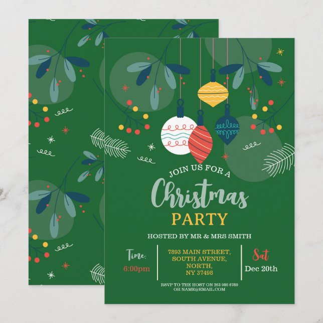 Weihnachts-Party laden Grünen Party Bauble ein Einladung (Vorne/Hinten)