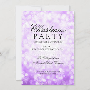 Weihnachts-Party Lila Sparkling Snowflake Lights Einladung