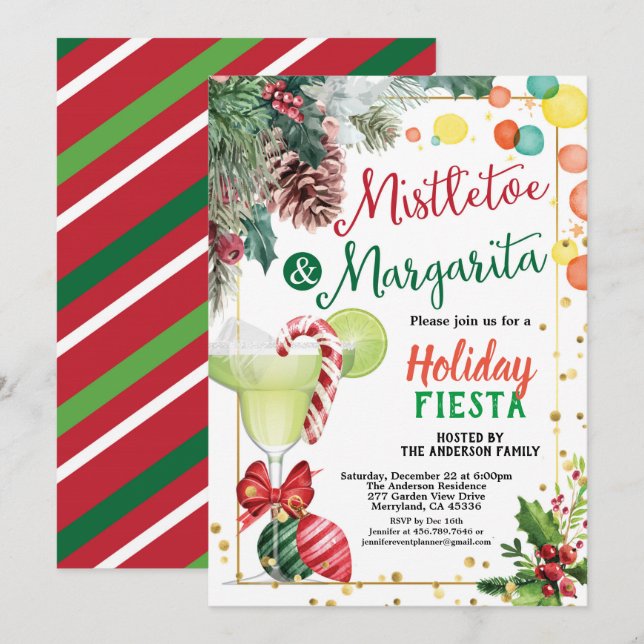 Weihnachts-Party Mistletoe und Margarita Cocktail Einladung (Vorne/Hinten)
