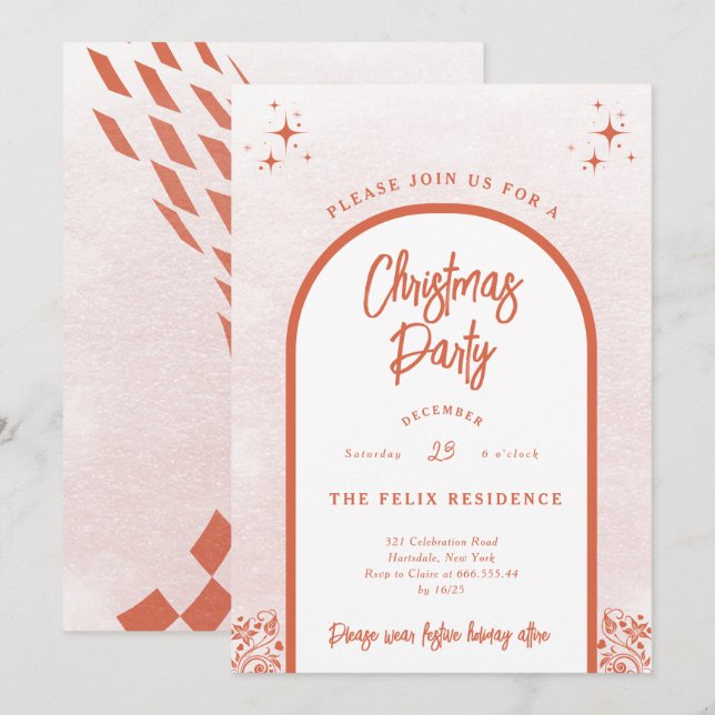 Weihnachts-Party Modern Arch Bright Red Einladung (Vorne/Hinten)