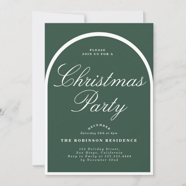 Weihnachts-Party Moderne Arch Green Einladung (Vorderseite)
