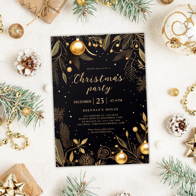 Weihnachts-Party Moderne Elegante Einladung (Christmas Party Modern Elegant Gold Holiday Invitation)