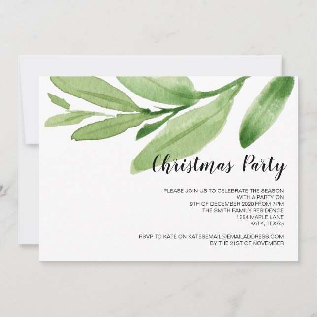 Weihnachts-Party Moderne Eukalyptus-Einladungen Einladung (Vorderseite)