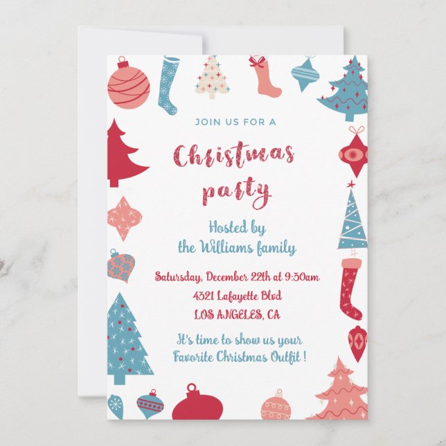 Weihnachts-Party Niedliches Rosa und Blau einladen Einladung (Vorderseite)